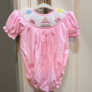 Pink Smocked Birthday Bubble Romper